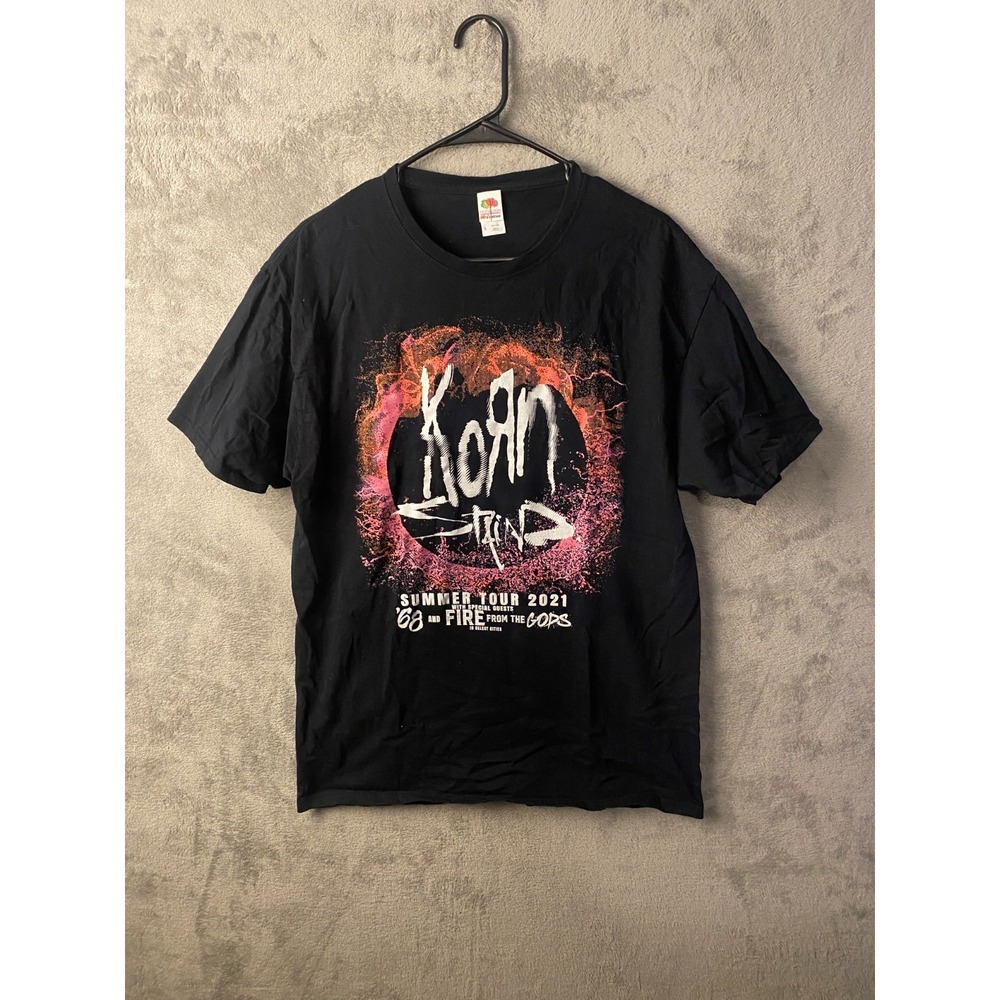 Korn Summer Tour 2021 T Shirt Mens L Black Graphic Band Tee Skeleton Tour Dates